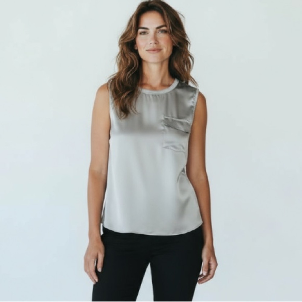 ATM Anthony Thomas Melillo Silk Charmeuse Sleeveless Blouse in Frost  NWT